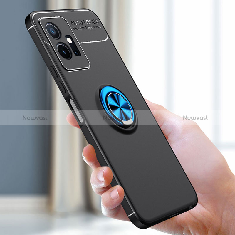 Ultra-thin Silicone Gel Soft Case Cover with Magnetic Finger Ring Stand SD2 for Vivo T1 5G India