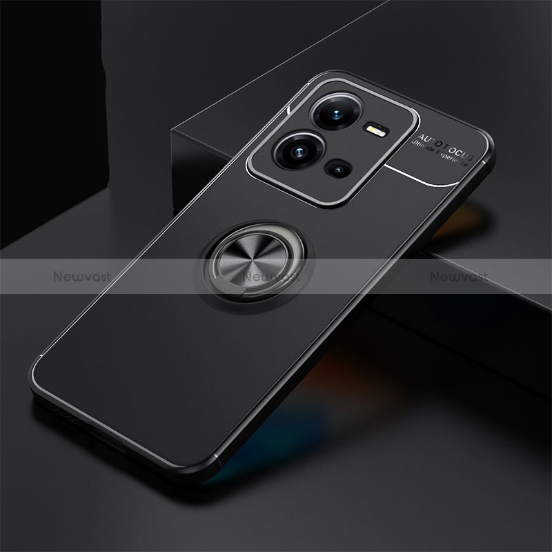 Ultra-thin Silicone Gel Soft Case Cover with Magnetic Finger Ring Stand SD2 for Vivo V25 5G