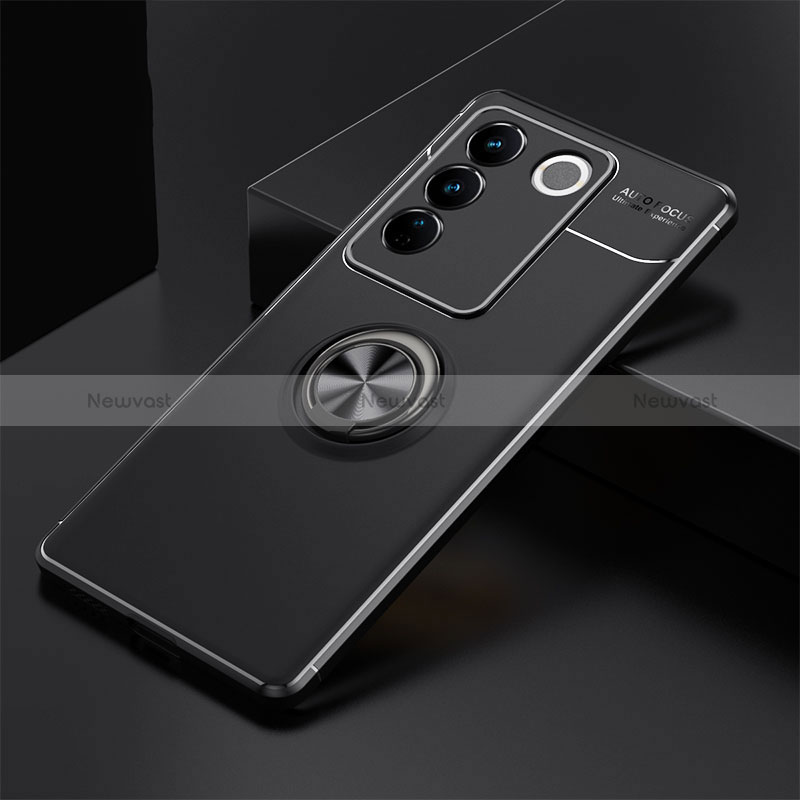 Ultra-thin Silicone Gel Soft Case Cover with Magnetic Finger Ring Stand SD2 for Vivo V27 5G