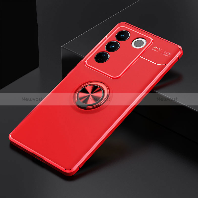 Ultra-thin Silicone Gel Soft Case Cover with Magnetic Finger Ring Stand SD2 for Vivo V27 5G