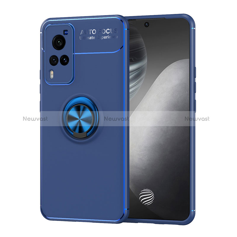 Ultra-thin Silicone Gel Soft Case Cover with Magnetic Finger Ring Stand SD2 for Vivo X60 Pro 5G