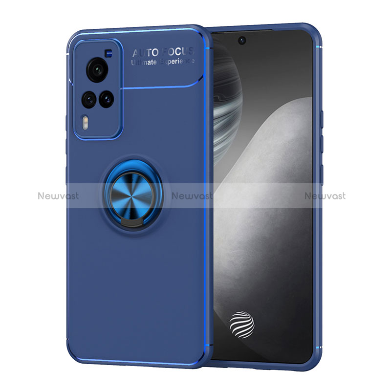 Ultra-thin Silicone Gel Soft Case Cover with Magnetic Finger Ring Stand SD2 for Vivo X60 Pro 5G Blue