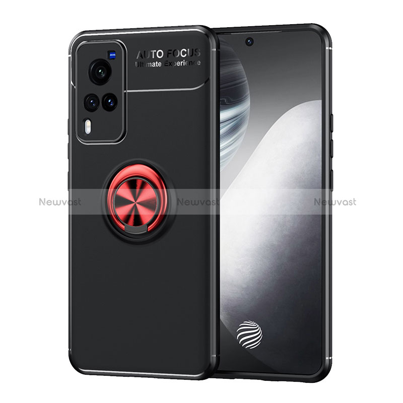 Ultra-thin Silicone Gel Soft Case Cover with Magnetic Finger Ring Stand SD2 for Vivo X60 Pro 5G Red and Black