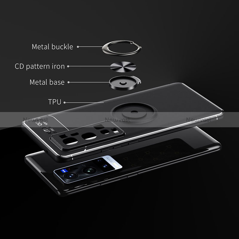 Ultra-thin Silicone Gel Soft Case Cover with Magnetic Finger Ring Stand SD2 for Vivo X60 Pro+ Plus 5G