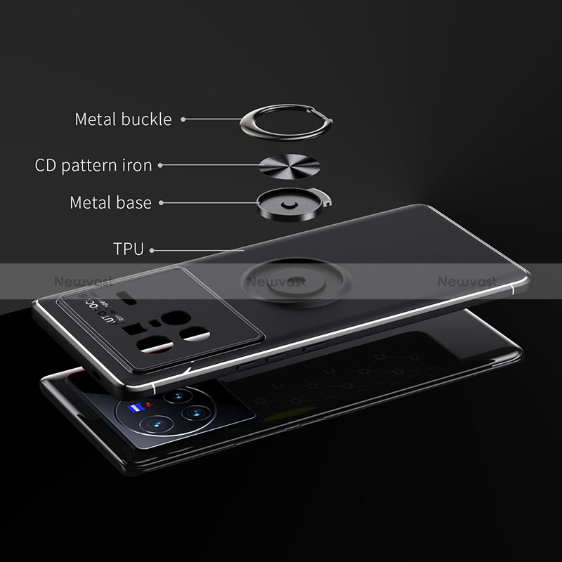Ultra-thin Silicone Gel Soft Case Cover with Magnetic Finger Ring Stand SD2 for Vivo X80 5G