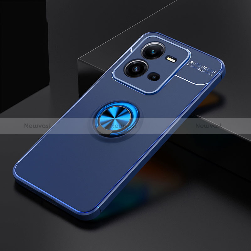 Ultra-thin Silicone Gel Soft Case Cover with Magnetic Finger Ring Stand SD2 for Vivo X80 Lite 5G