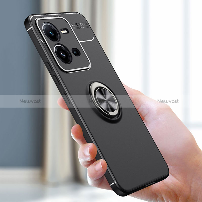 Ultra-thin Silicone Gel Soft Case Cover with Magnetic Finger Ring Stand SD2 for Vivo X80 Lite 5G