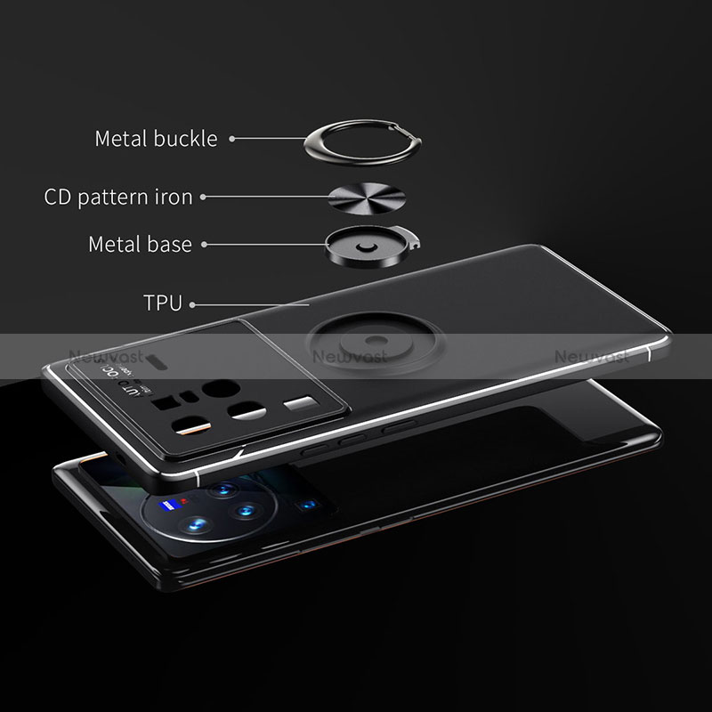 Ultra-thin Silicone Gel Soft Case Cover with Magnetic Finger Ring Stand SD2 for Vivo X80 Pro 5G