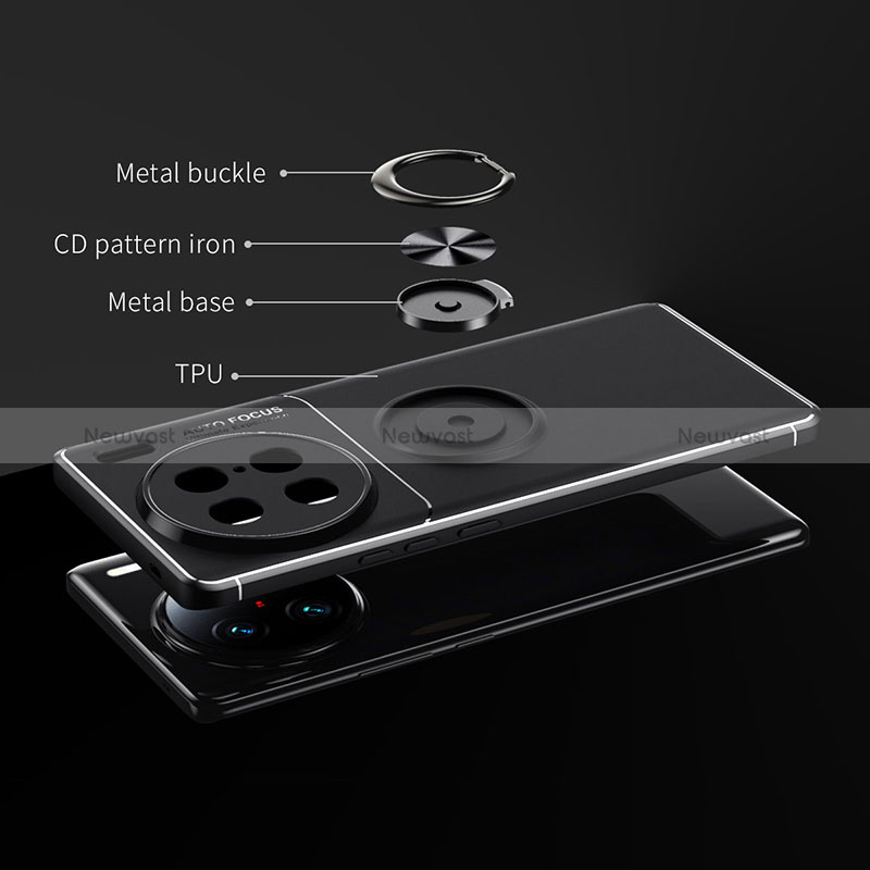 Ultra-thin Silicone Gel Soft Case Cover with Magnetic Finger Ring Stand SD2 for Vivo X90 Pro 5G