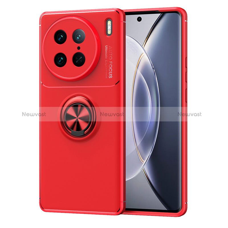 Ultra-thin Silicone Gel Soft Case Cover with Magnetic Finger Ring Stand SD2 for Vivo X90 Pro 5G