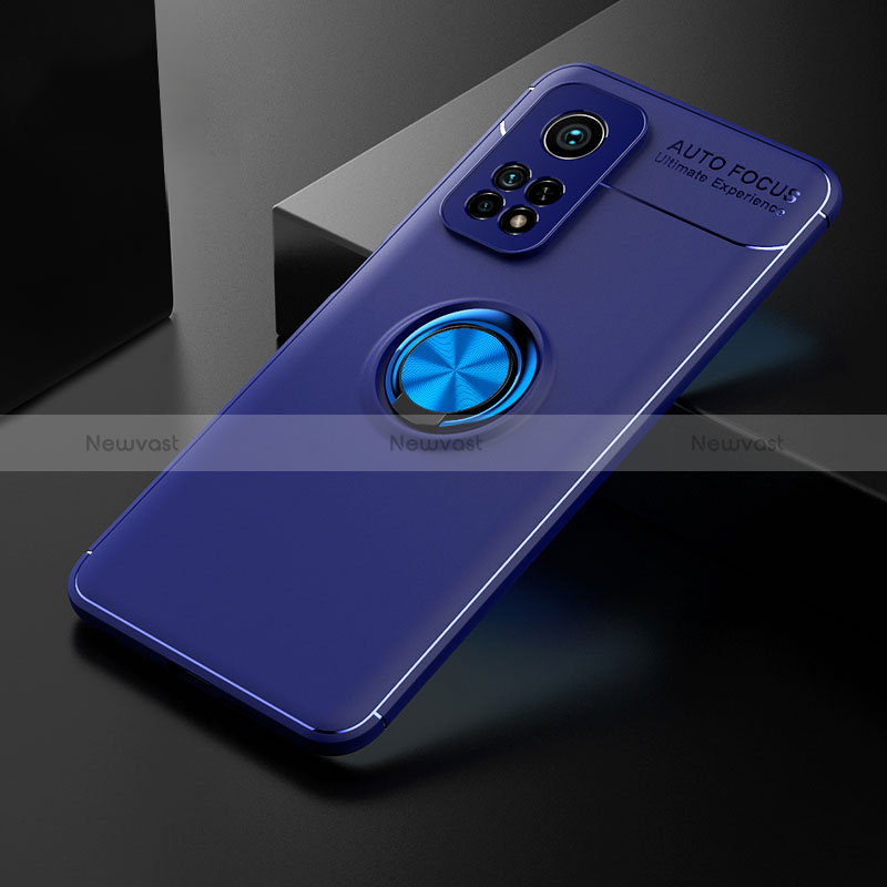 Ultra-thin Silicone Gel Soft Case Cover with Magnetic Finger Ring Stand SD2 for Xiaomi Mi 10T 5G Blue