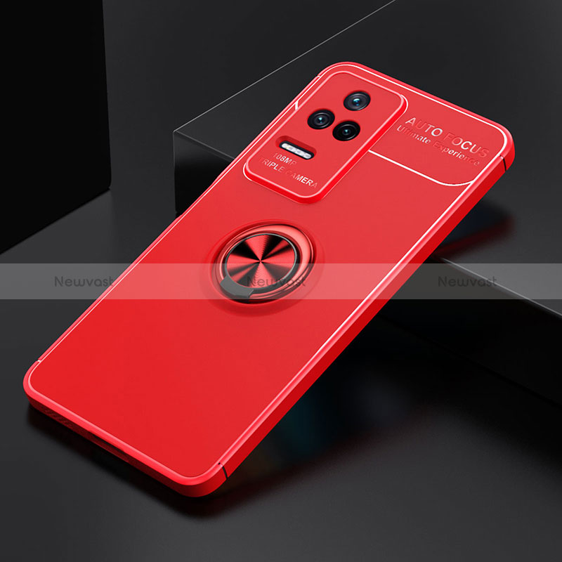 Ultra-thin Silicone Gel Soft Case Cover with Magnetic Finger Ring Stand SD2 for Xiaomi Poco F4 5G