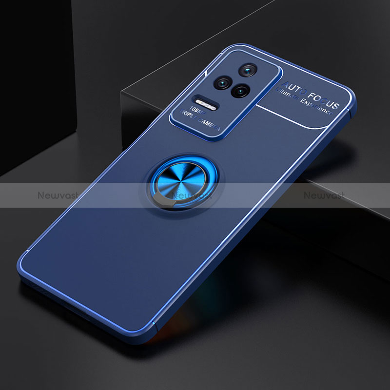 Ultra-thin Silicone Gel Soft Case Cover with Magnetic Finger Ring Stand SD2 for Xiaomi Poco F4 5G