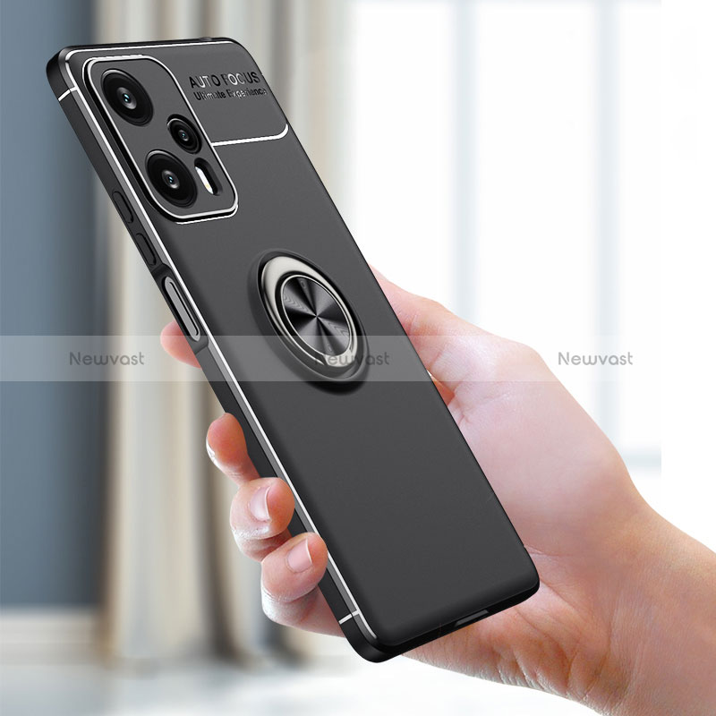 Ultra-thin Silicone Gel Soft Case Cover with Magnetic Finger Ring Stand SD2 for Xiaomi Poco F5 5G