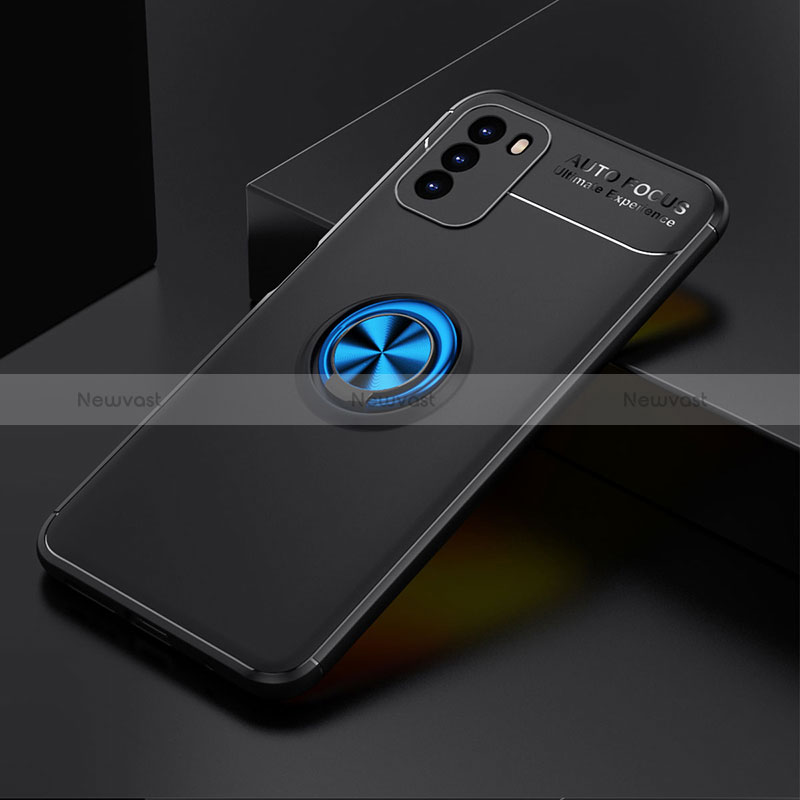 Ultra-thin Silicone Gel Soft Case Cover with Magnetic Finger Ring Stand SD2 for Xiaomi Poco M3 Blue and Black