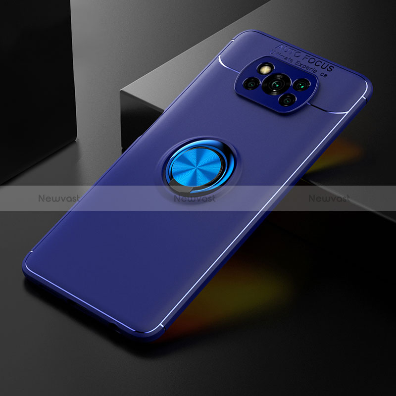 Ultra-thin Silicone Gel Soft Case Cover with Magnetic Finger Ring Stand SD2 for Xiaomi Poco X3 Blue