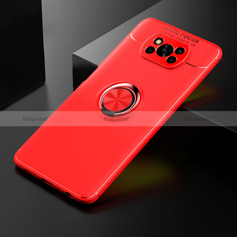 Ultra-thin Silicone Gel Soft Case Cover with Magnetic Finger Ring Stand SD2 for Xiaomi Poco X3 Red