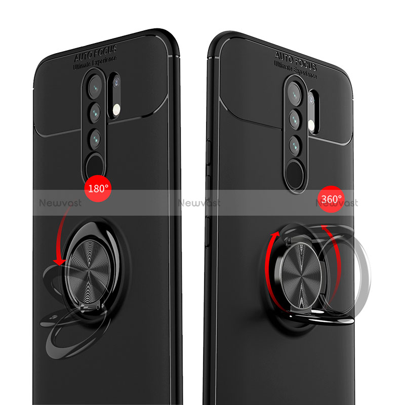 Ultra-thin Silicone Gel Soft Case Cover with Magnetic Finger Ring Stand SD2 for Xiaomi Redmi 9