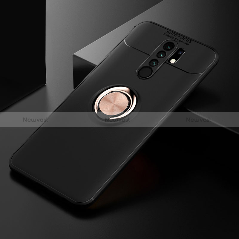 Ultra-thin Silicone Gel Soft Case Cover with Magnetic Finger Ring Stand SD2 for Xiaomi Redmi 9 Gold and Black