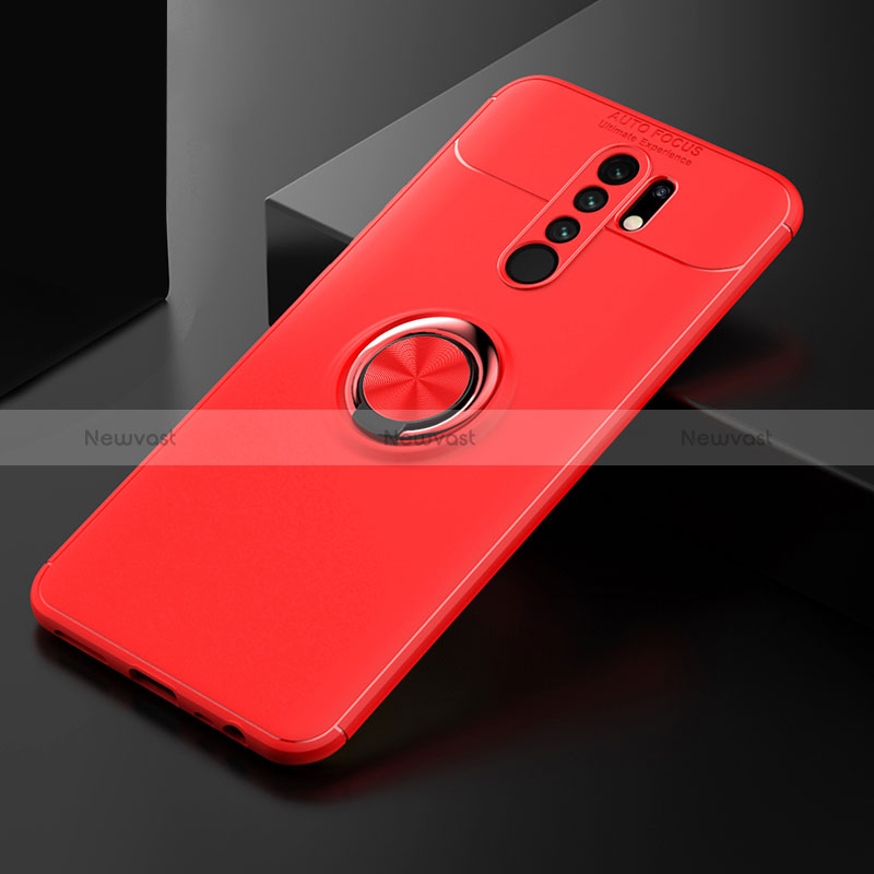Ultra-thin Silicone Gel Soft Case Cover with Magnetic Finger Ring Stand SD2 for Xiaomi Redmi 9 Red