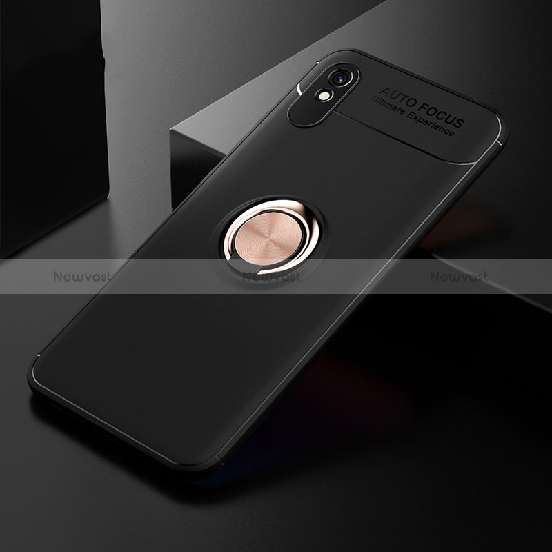 Ultra-thin Silicone Gel Soft Case Cover with Magnetic Finger Ring Stand SD2 for Xiaomi Redmi 9A Gold and Black