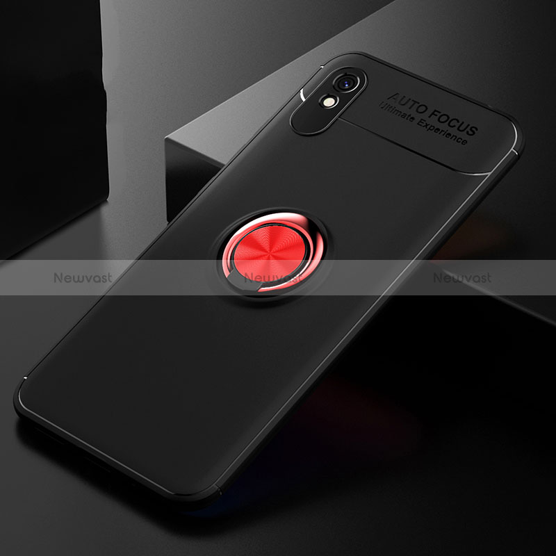 Ultra-thin Silicone Gel Soft Case Cover with Magnetic Finger Ring Stand SD2 for Xiaomi Redmi 9AT Red and Black