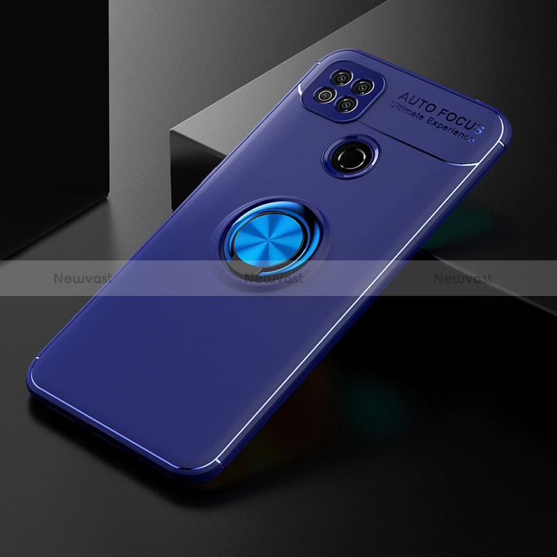 Ultra-thin Silicone Gel Soft Case Cover with Magnetic Finger Ring Stand SD2 for Xiaomi Redmi 9C Blue