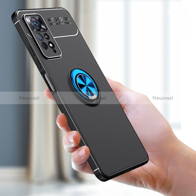Ultra-thin Silicone Gel Soft Case Cover with Magnetic Finger Ring Stand SD2 for Xiaomi Redmi Note 11 Pro 4G
