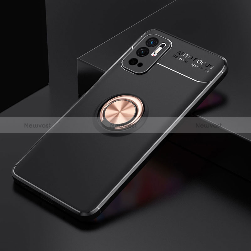 Ultra-thin Silicone Gel Soft Case Cover with Magnetic Finger Ring Stand SD2 for Xiaomi Redmi Note 11 SE 5G