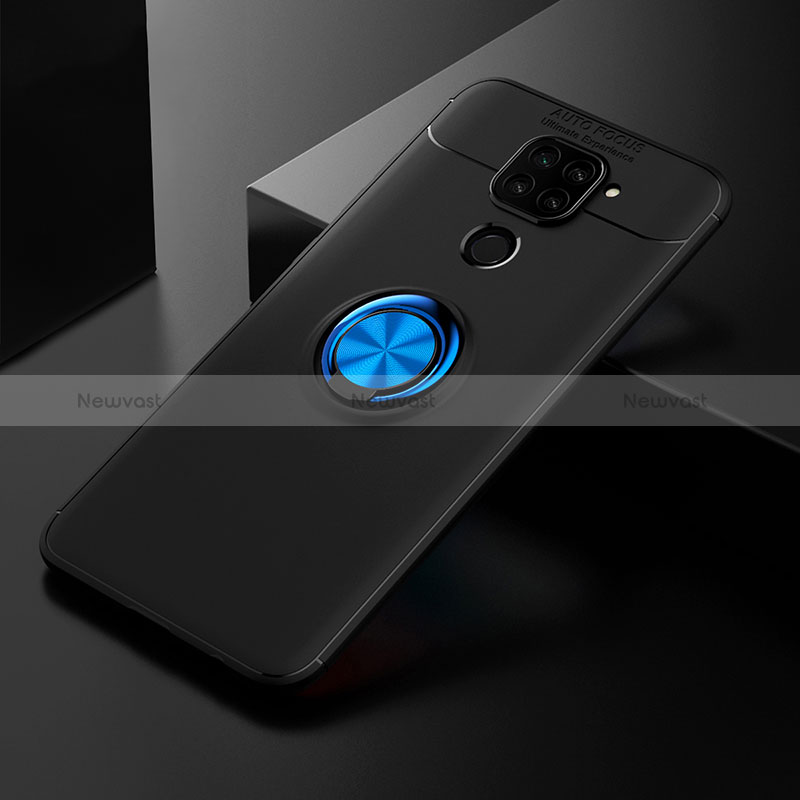 Ultra-thin Silicone Gel Soft Case Cover with Magnetic Finger Ring Stand SD2 for Xiaomi Redmi Note 9 Blue and Black