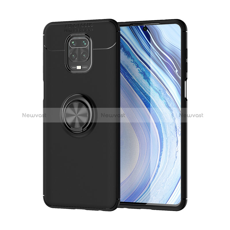 Ultra-thin Silicone Gel Soft Case Cover with Magnetic Finger Ring Stand SD2 for Xiaomi Redmi Note 9 Pro Max Black