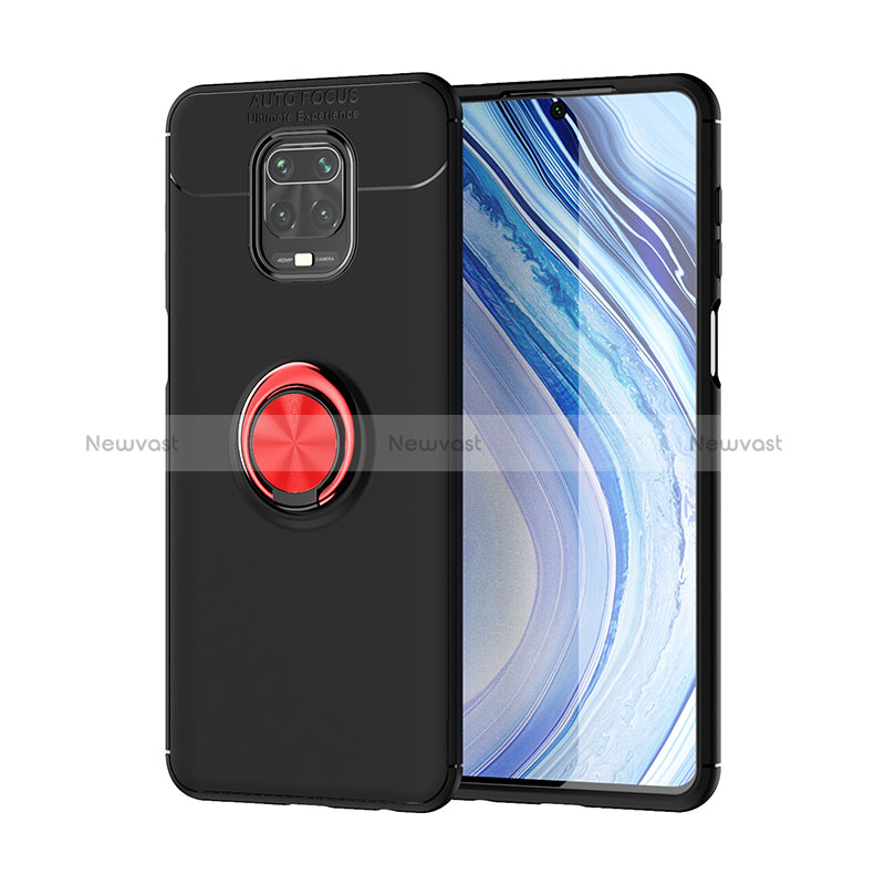 Ultra-thin Silicone Gel Soft Case Cover with Magnetic Finger Ring Stand SD2 for Xiaomi Redmi Note 9 Pro Max Red and Black