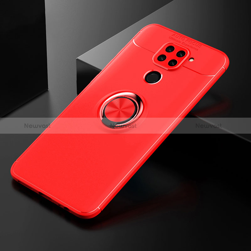 Ultra-thin Silicone Gel Soft Case Cover with Magnetic Finger Ring Stand SD2 for Xiaomi Redmi Note 9 Red