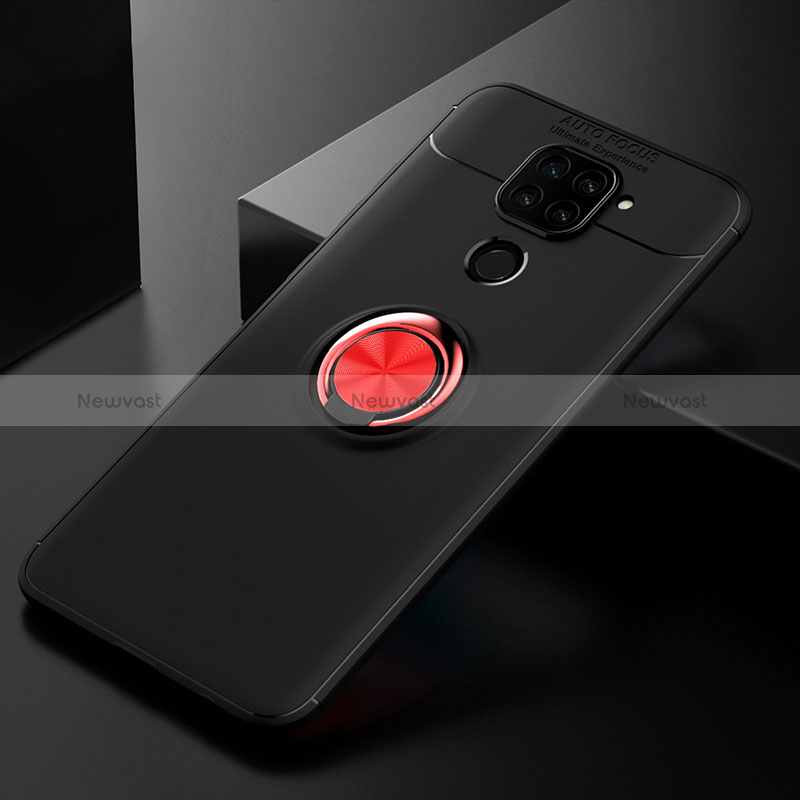 Ultra-thin Silicone Gel Soft Case Cover with Magnetic Finger Ring Stand SD2 for Xiaomi Redmi Note 9 Red and Black