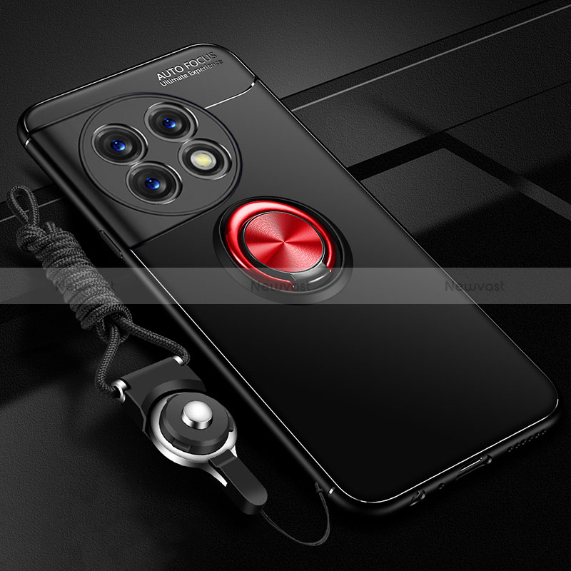 Ultra-thin Silicone Gel Soft Case Cover with Magnetic Finger Ring Stand SD3 for OnePlus 11R 5G Red and Black