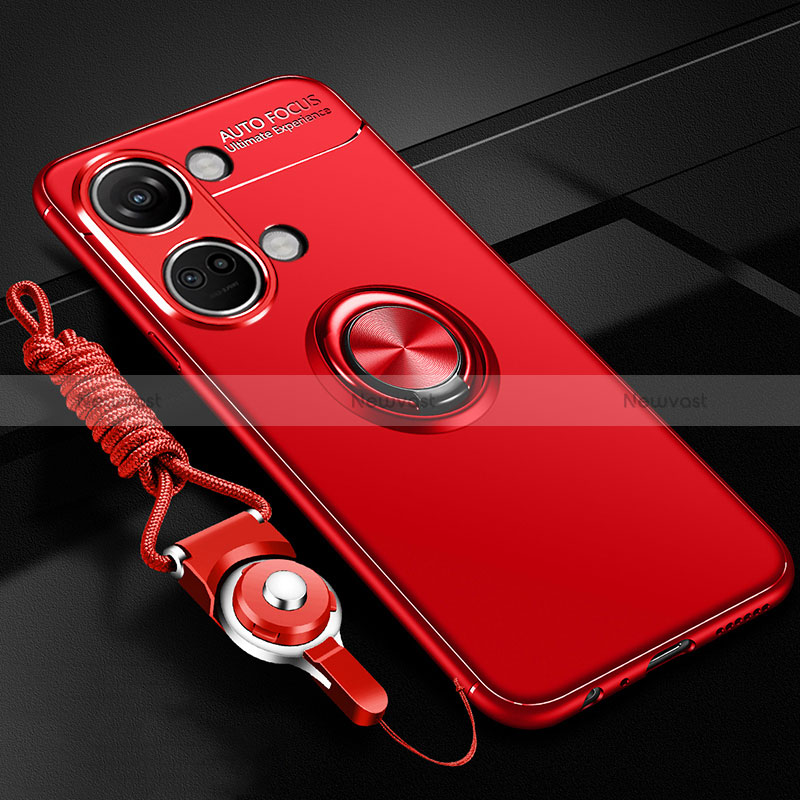 Ultra-thin Silicone Gel Soft Case Cover with Magnetic Finger Ring Stand SD3 for OnePlus Ace 2V 5G Red