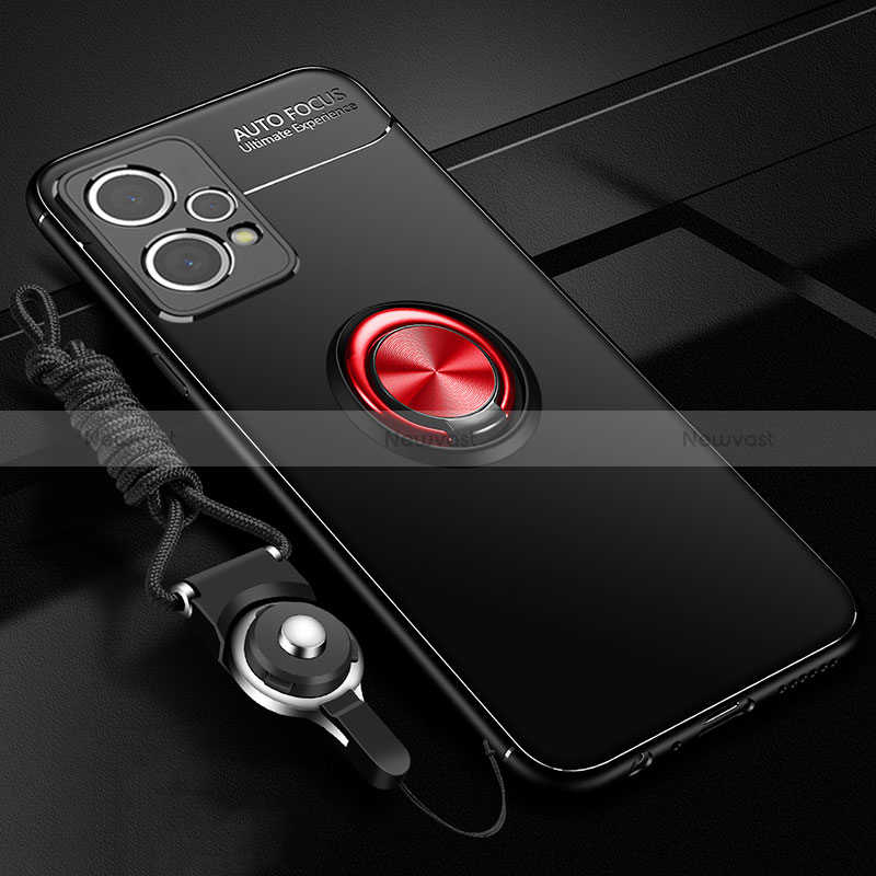 Ultra-thin Silicone Gel Soft Case Cover with Magnetic Finger Ring Stand SD3 for Realme 9 Pro+ Plus 5G Red and Black
