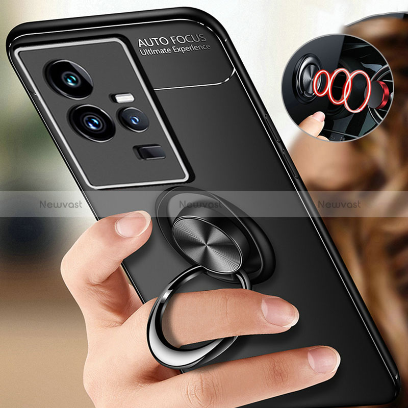 Ultra-thin Silicone Gel Soft Case Cover with Magnetic Finger Ring Stand SD3 for Vivo iQOO 11 5G