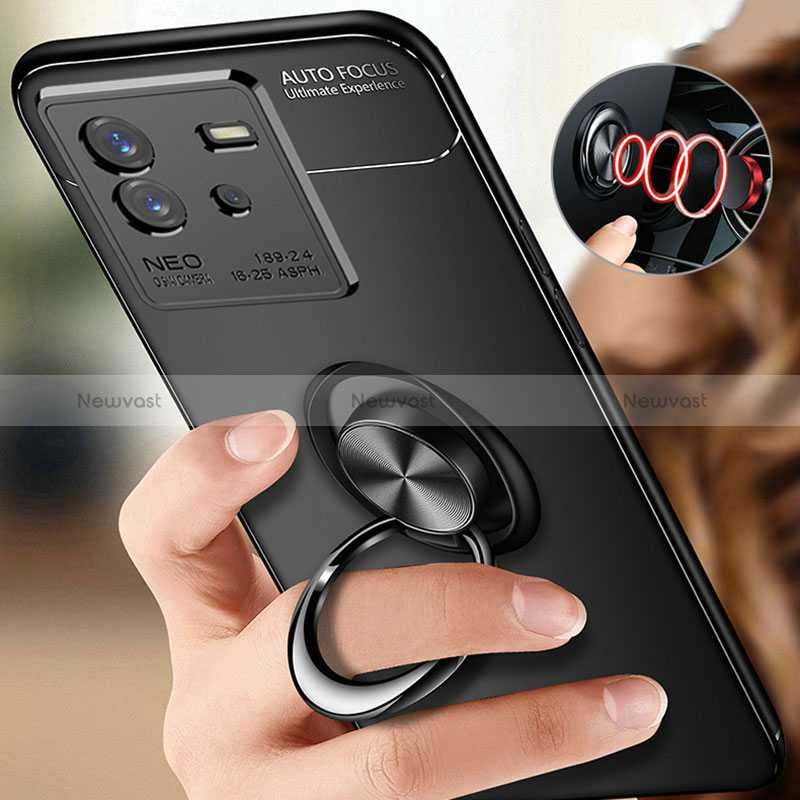 Ultra-thin Silicone Gel Soft Case Cover with Magnetic Finger Ring Stand SD3 for Vivo iQOO Neo6 5G