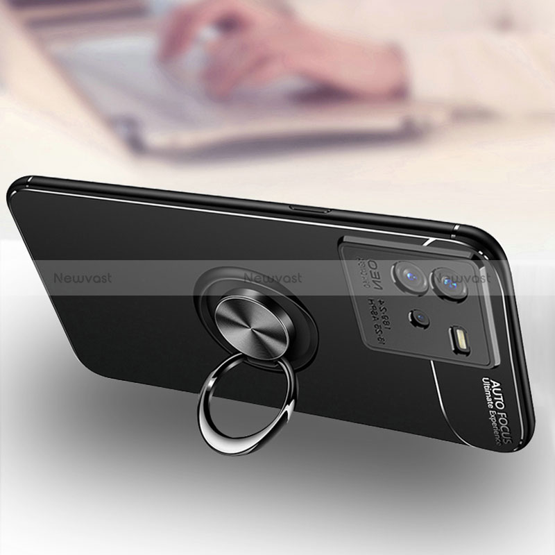 Ultra-thin Silicone Gel Soft Case Cover with Magnetic Finger Ring Stand SD3 for Vivo iQOO Neo6 SE 5G