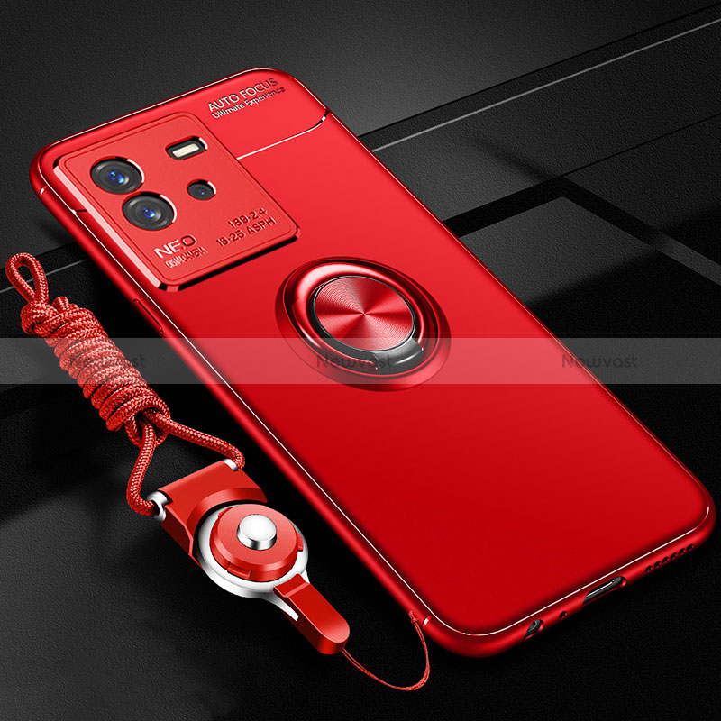 Ultra-thin Silicone Gel Soft Case Cover with Magnetic Finger Ring Stand SD3 for Vivo iQOO Neo6 SE 5G Red