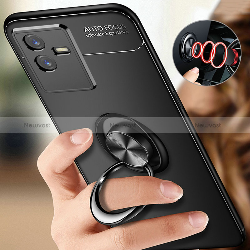 Ultra-thin Silicone Gel Soft Case Cover with Magnetic Finger Ring Stand SD3 for Vivo iQOO Z6x