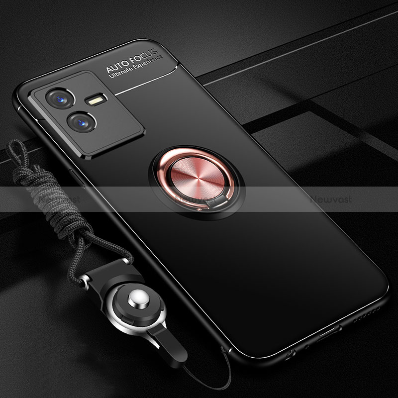 Ultra-thin Silicone Gel Soft Case Cover with Magnetic Finger Ring Stand SD3 for Vivo iQOO Z6x