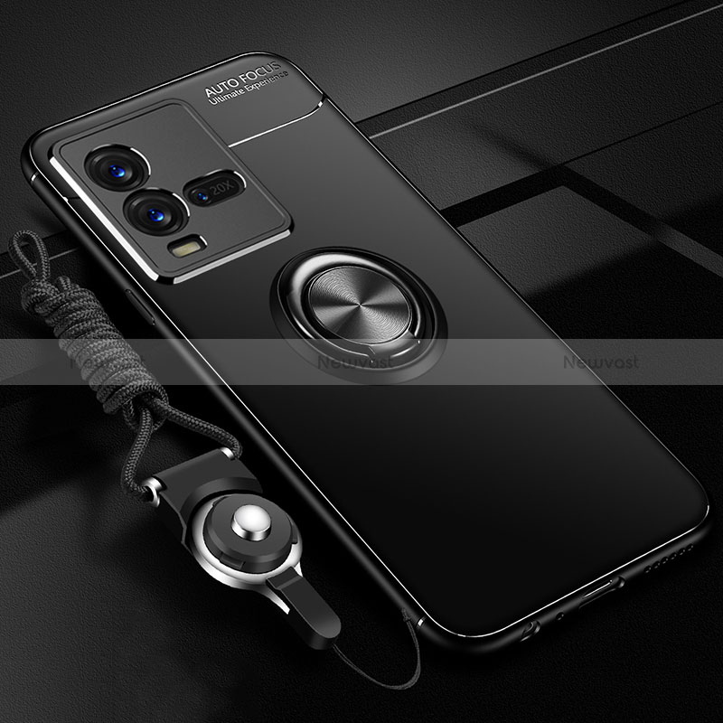 Ultra-thin Silicone Gel Soft Case Cover with Magnetic Finger Ring Stand SD3 for Vivo V25 5G Black
