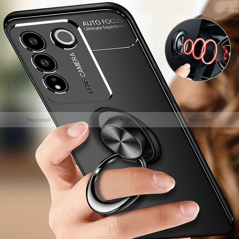 Ultra-thin Silicone Gel Soft Case Cover with Magnetic Finger Ring Stand SD3 for Vivo V27 5G