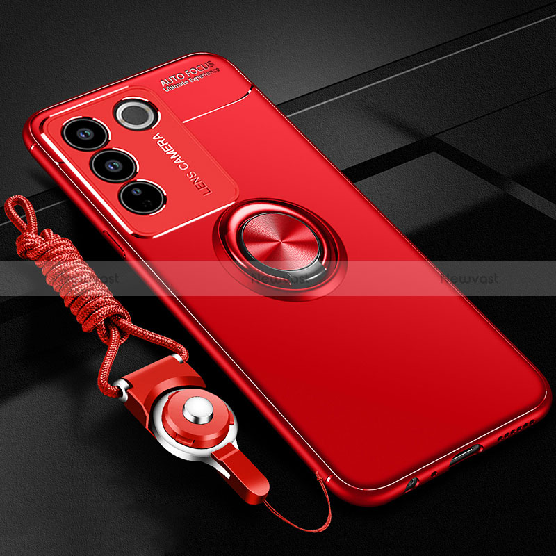 Ultra-thin Silicone Gel Soft Case Cover with Magnetic Finger Ring Stand SD3 for Vivo V27 5G
