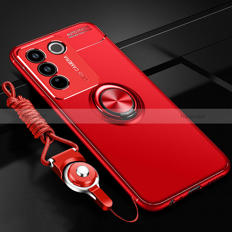 Ultra-thin Silicone Gel Soft Case Cover with Magnetic Finger Ring Stand SD3 for Vivo V27 Pro 5G