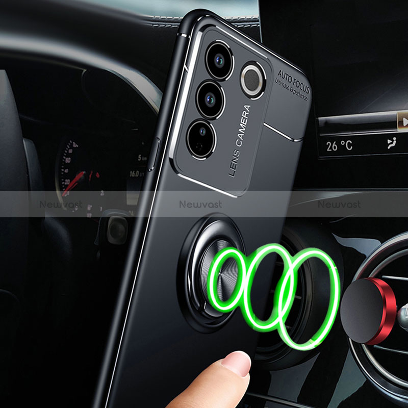 Ultra-thin Silicone Gel Soft Case Cover with Magnetic Finger Ring Stand SD3 for Vivo V27 Pro 5G