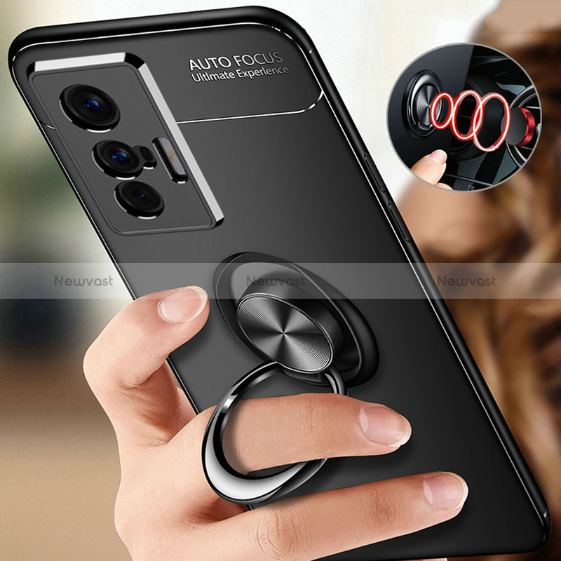 Ultra-thin Silicone Gel Soft Case Cover with Magnetic Finger Ring Stand SD3 for Vivo X70 5G