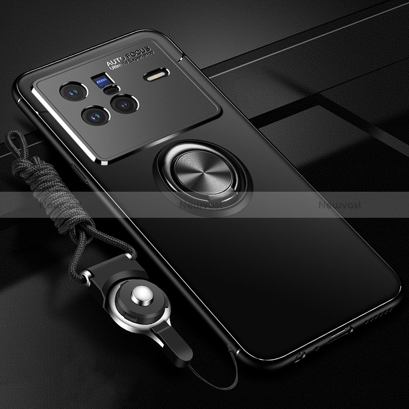 Ultra-thin Silicone Gel Soft Case Cover with Magnetic Finger Ring Stand SD3 for Vivo X80 5G